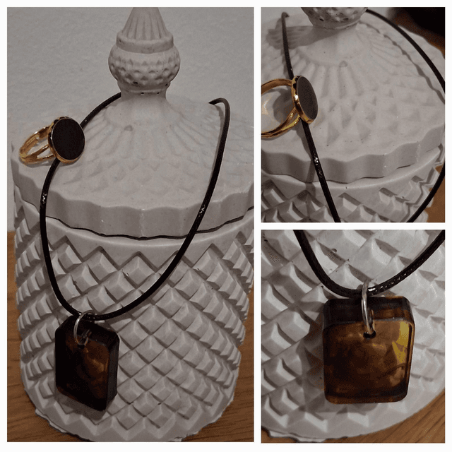 Collier et bague en résine 